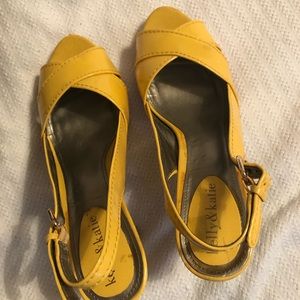 Kelly and Katie yellow patent leather heels
